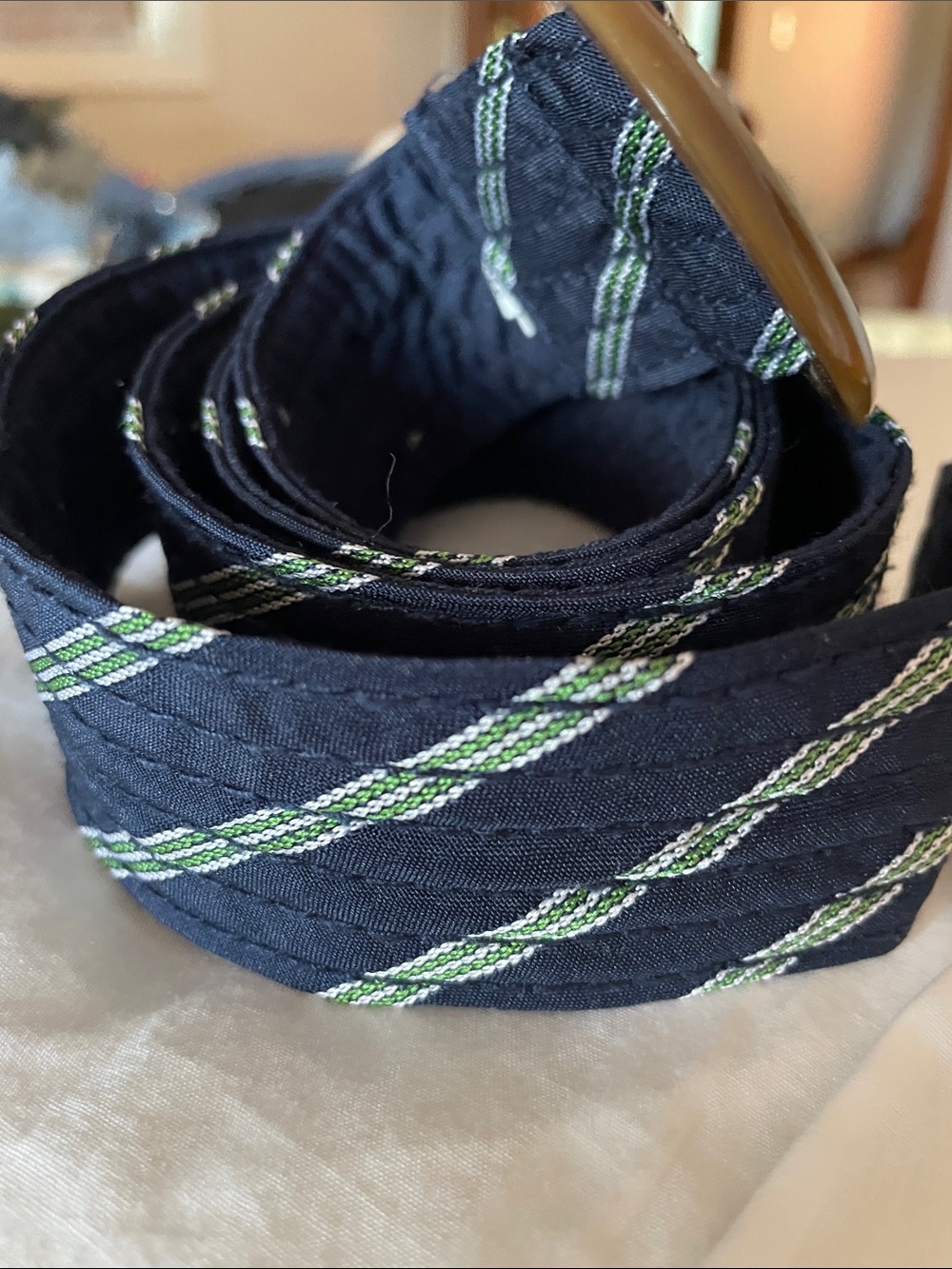 Women's Navy Blue and Green Stripe Fabric Belt 40”
